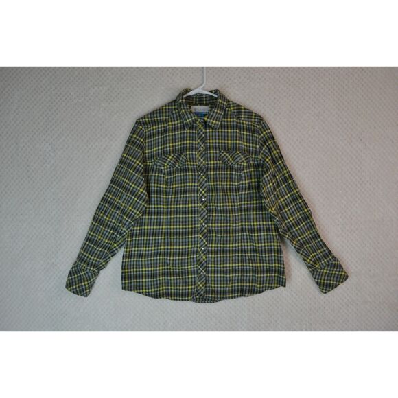 Columbia Women's XL Snowy Nook BLue Plaid Long Sleeve Button Down Flannel Shirt - Picture 1 of 13